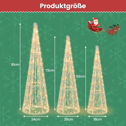 LED Christmas Cone Trees Set, 3-Piece, 90 Warm White