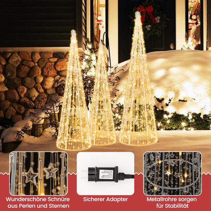 LED Christmas Cone Trees Set, 3-Piece, 90 Warm White