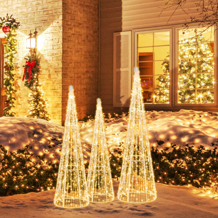 LED Christmas Cone Trees Set, 3-Piece, 90 Warm White