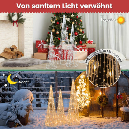 LED Christmas Cone Trees Set, 3-Piece, 90 Warm White
