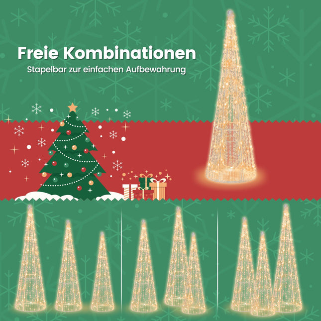 LED Christmas Cone Trees Set, 3-Piece, 90 Warm White