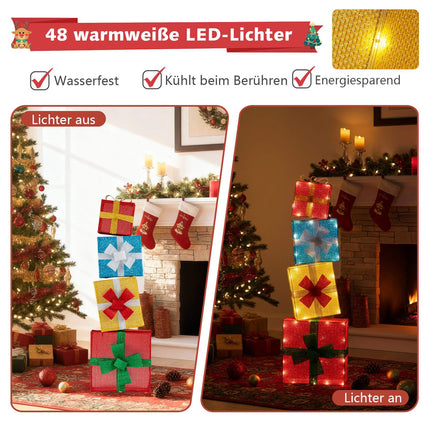 LED Christmas Gift Box Set – 4 Multicolor Lighted Boxes