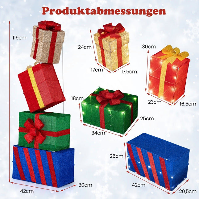 LED Christmas Gift Boxes Set, 4 Multicolor, Indoor/Outdoor