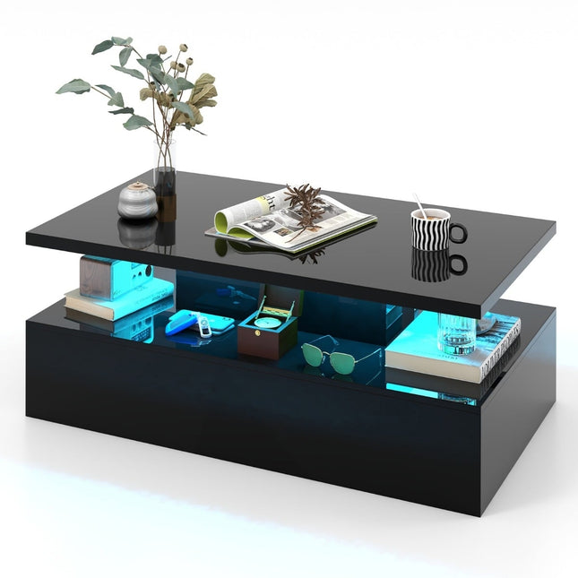 LED Coffee Table, High Gloss, Black, 110x60x40 cm