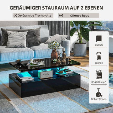 LED Coffee Table, High Gloss, Black, 110x60x40 cm