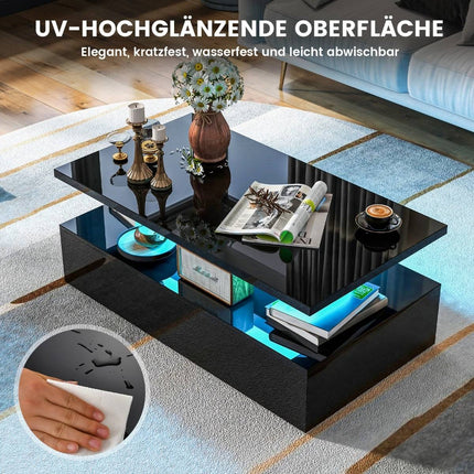 LED Coffee Table, High Gloss, Black, 110x60x40 cm