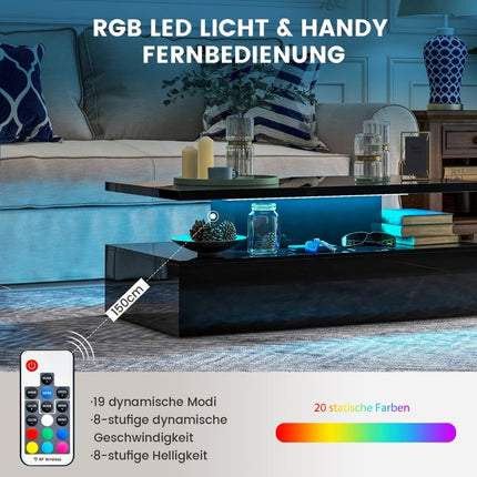 LED Coffee Table, High Gloss, Black, 110x60x40 cm