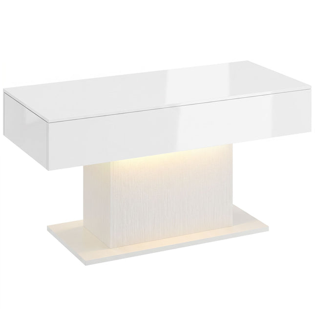 LED Coffee Table, RGB, High Gloss White, 2 Drawers