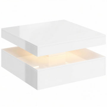 Salontafel met LED-verlichting en opbergruimte, 2 niveaus, hoogglans wit