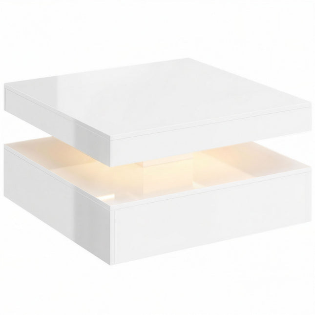 Salontafel met LED-verlichting en opbergruimte, 2 niveaus, hoogglans wit