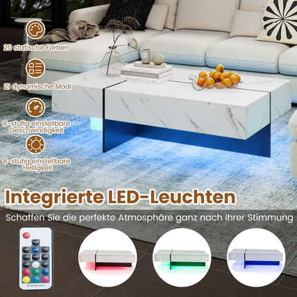 LED Coffee Table with 3 Drawers, High Gloss White