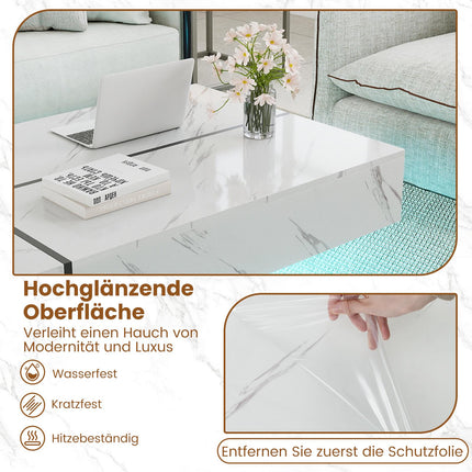 LED Coffee Table with 3 Drawers, High Gloss White