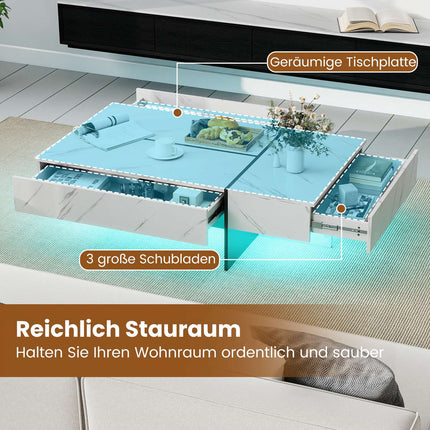 LED Coffee Table with 3 Drawers, High Gloss White