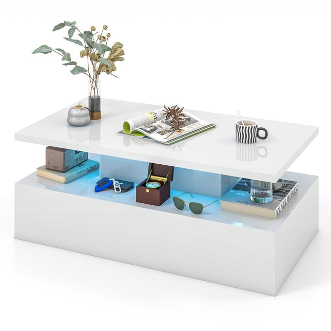 LED-salontafel met instelbare kleuren en helderheid.