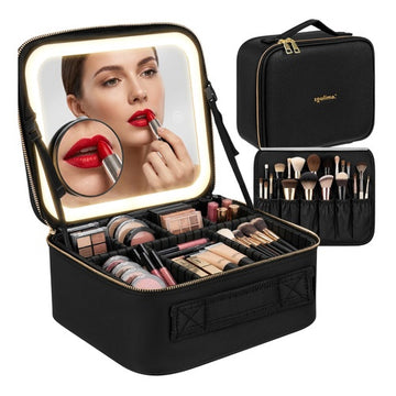 LED Cosmetic Case with Adjustable Mirror, Large Capacity
