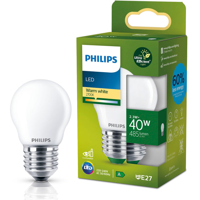 LED E27 Globe P45 2.3W (40W) Frosted 485lm 2700K Energy class A