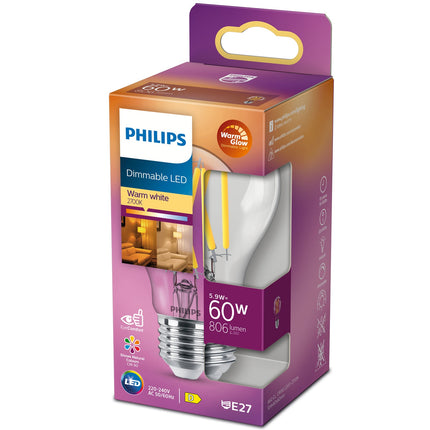 LED E27 Normal 60W Clear Dimmable WarmGlow 806lm