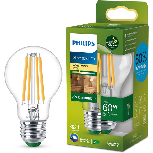 LED E27 Normal A60 4W (60W) Clear 840lm Dimmable 2700K Energy class A