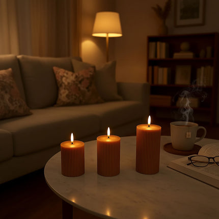 LED Flameless Real-Wax Candles, Flickering Flame, Set of 3