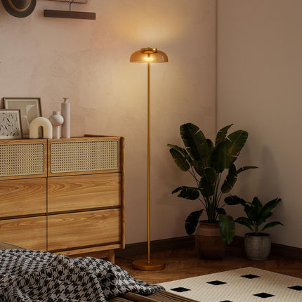 LED Floor Lamp, 3000K Warm Light, Brass Finish, Foot Switch