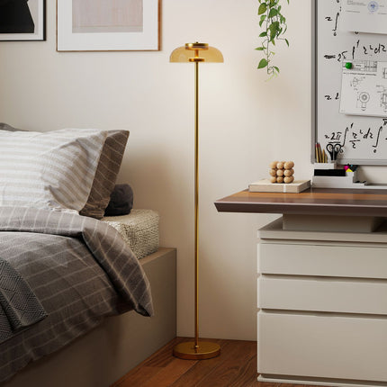 LED Floor Lamp, 3000K Warm Light, Brass Finish, Foot Switch