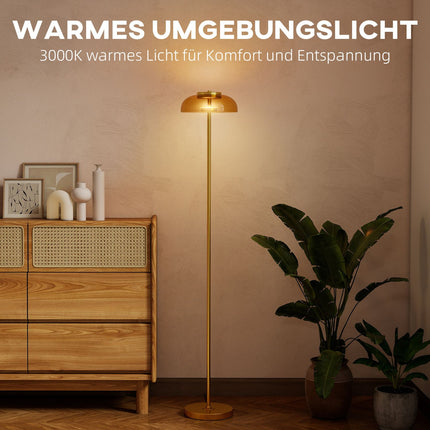 LED Floor Lamp, 3000K Warm Light, Brass Finish, Foot Switch