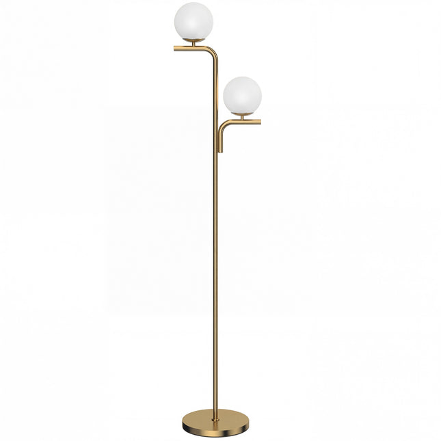 LED Floor Lamp, 3 Color Temps, Glass Globes, Gold