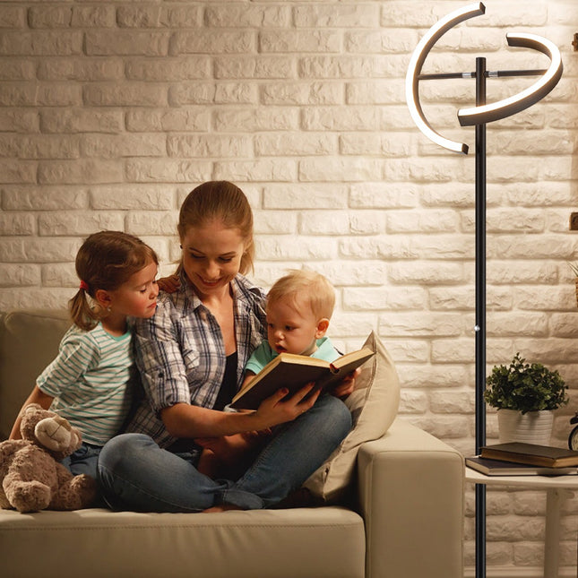 LED Floor Lamp, Dimmable Touch Control, Black Metal