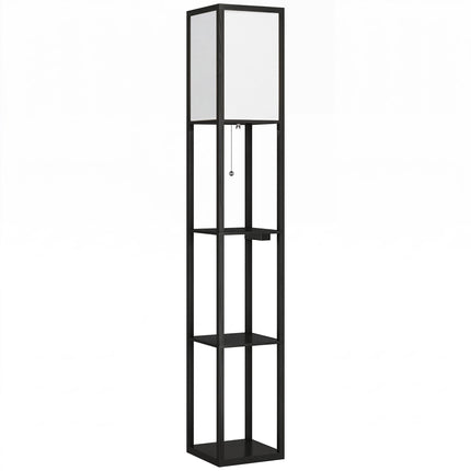 LED Floor Lamp With 3 Shelves, Dimmable, USB, Outlet, Black