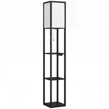LED Floor Lamp With 3 Shelves, Dimmable, USB, Outlet, Black