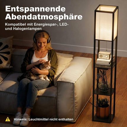 LED Floor Lamp With 3 Shelves, Dimmable, USB, Outlet, Black