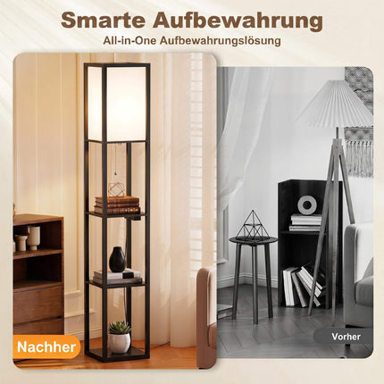LED Floor Lamp With 3 Shelves, Dimmable, USB, Outlet, Black