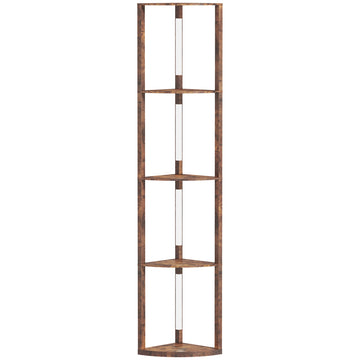 LED Floor Lamp With Shelves, Rustic Brown, Foot Switch, Dimmable