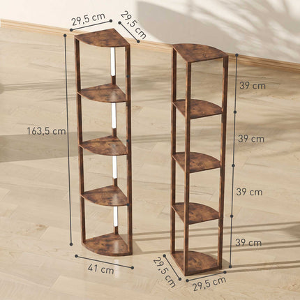 LED Floor Lamp With Shelves, Rustic Brown, Foot Switch, Dimmable