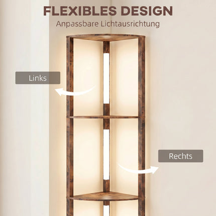 LED Floor Lamp With Shelves, Rustic Brown, Foot Switch, Dimmable