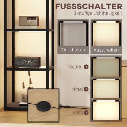 LED Floor Lamp with 4-Tier Glass Shelves, Foot Switch