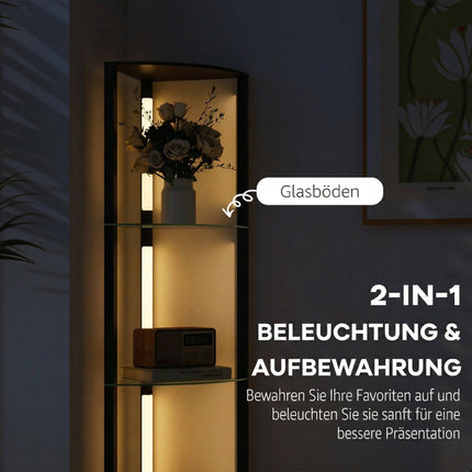 LED Floor Lamp with Shelves, Adjustable Brightness, Black