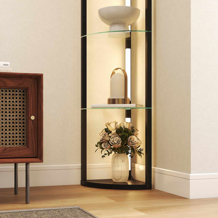 LED Floor Lamp with Shelves, Adjustable Brightness, Black