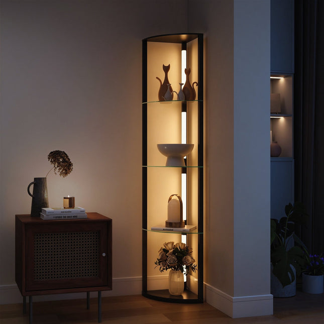 LED Floor Lamp with Shelves, Adjustable Brightness, Black