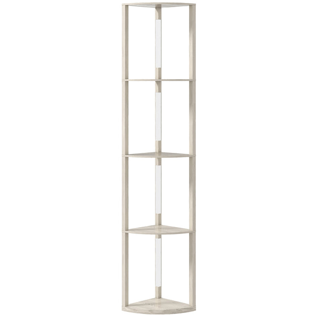 LED Floor Lamp with Shelves, Dimmable, Oak Finish, 41x30x164cm