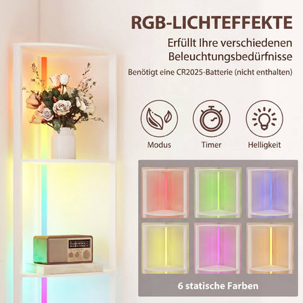 LED Floor Lamp with Shelves, RGB Lighting, Remote Control