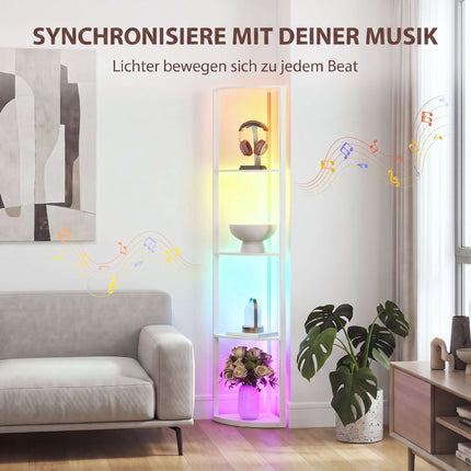 LED Floor Lamp with Shelves, RGB Lighting, Remote Control