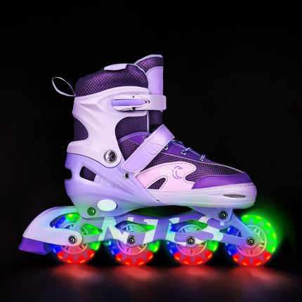 LED Inline Skates with Protectors, Violet, Size S (31-34)