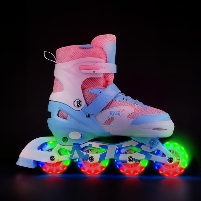 LED Inline Skates with Protectors, White, Size L (39-42)