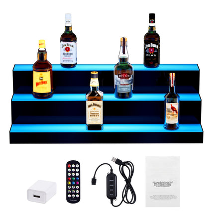 LED Lighted Liquor Bottle Display, 30-Inch 3-Tier, Remote Control
