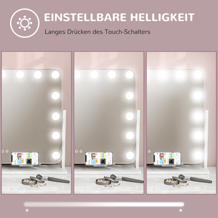 LED Makeup Mirror – 3 Light Modes, Dimmable, USB, 62.5x49.5cm