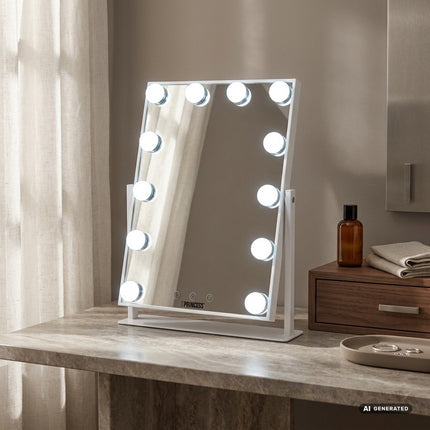 LED Makeup Mirror with 12 LEDs and 3 Light Modes, Rechargeable, 39 x 29 cm