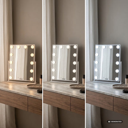 LED Makeup Mirror with 12 LEDs and 3 Light Modes, Rechargeable, 39 x 29 cm