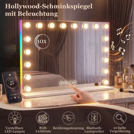 LED Makeup Mirror with Bluetooth, RGB, 10x Magnification