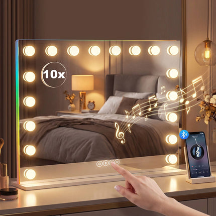 LED Makeup Mirror with Bluetooth, RGB, 10x Magnification